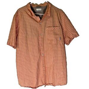 Columbia Men's Orange Seersucker Short Sleeve Gorpcore Button Down Shirt SZ 2XL